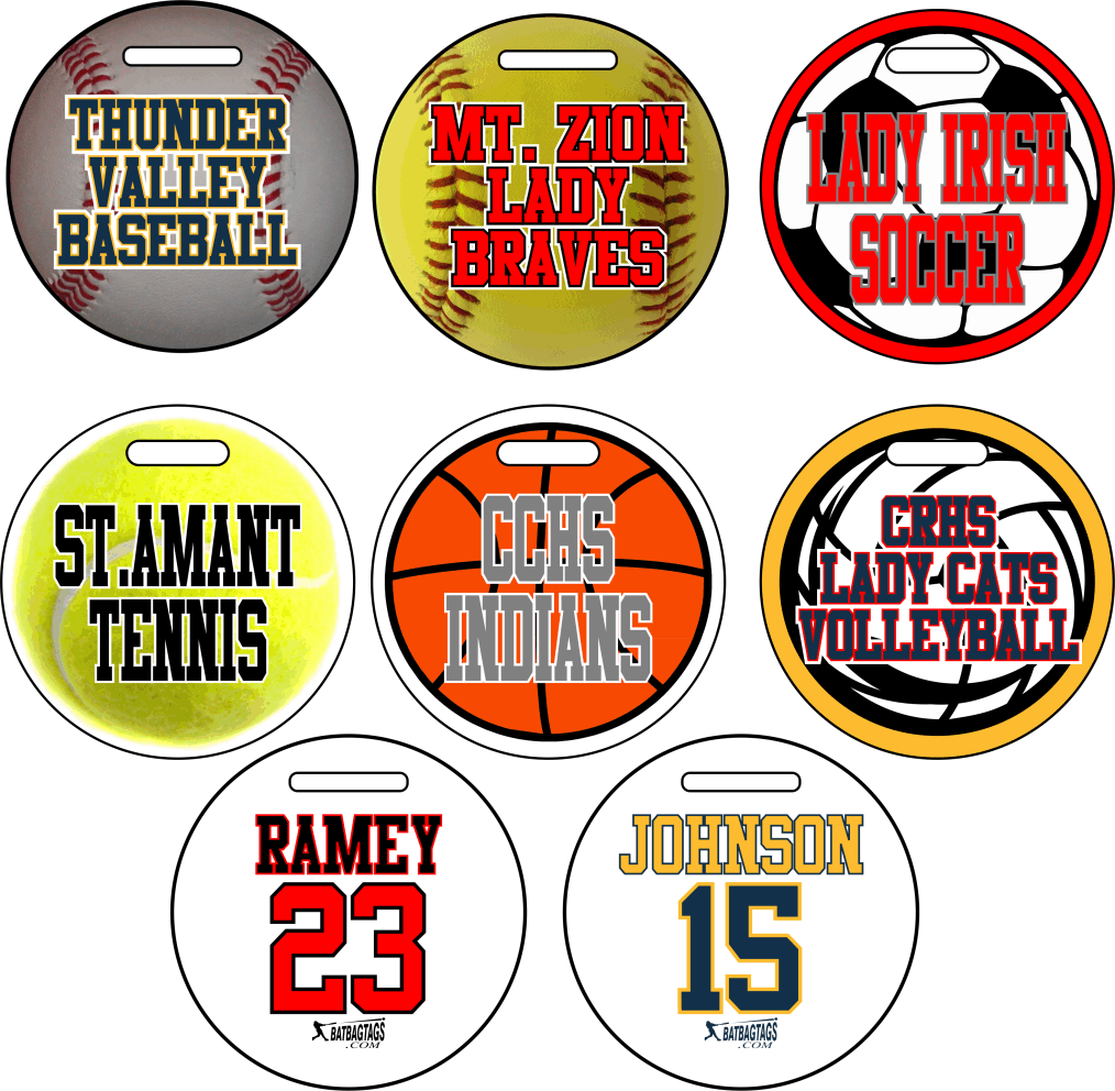 bag tags, bat bag tags, sport tags, player tags, baseball tags